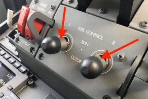Posisi tombol Fuel Cutoof di pesawat B787