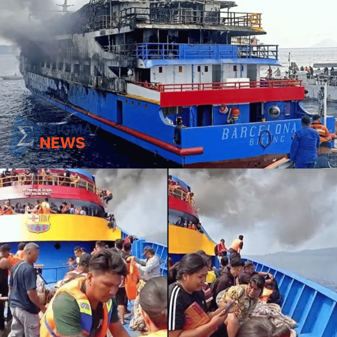Kebakaran KM Barcelona V di Minahasa Utara menewaskan 4 orang, sementara ratusan penumpang lainnya berhasil dievakuasi pada Minggu (20/7)